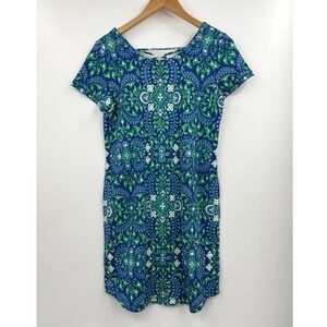 Talbots Petite Blue Green Paisley Print Short Sleeve‎ Dress Medium P